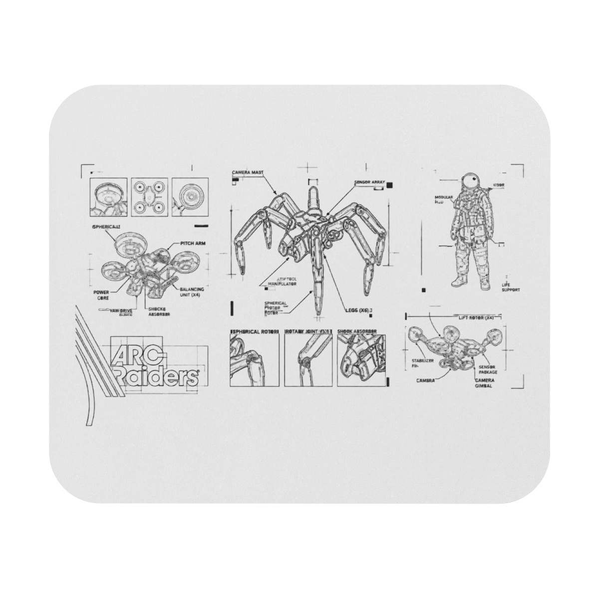 ARC Raiders Mousepad Blueprint Design 16" x 32" Desk Pad with Anti-Slip Rubber Base, 100% Polyester